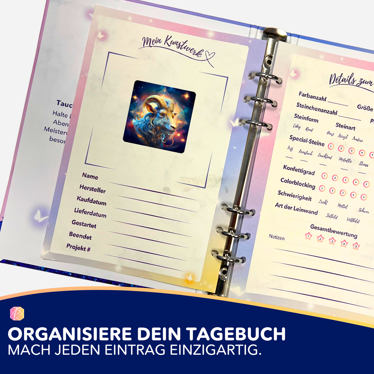 Picmondoo Sticker Sternzeichen Steinbock zur Organisation im Diamond Painting Tagebuch