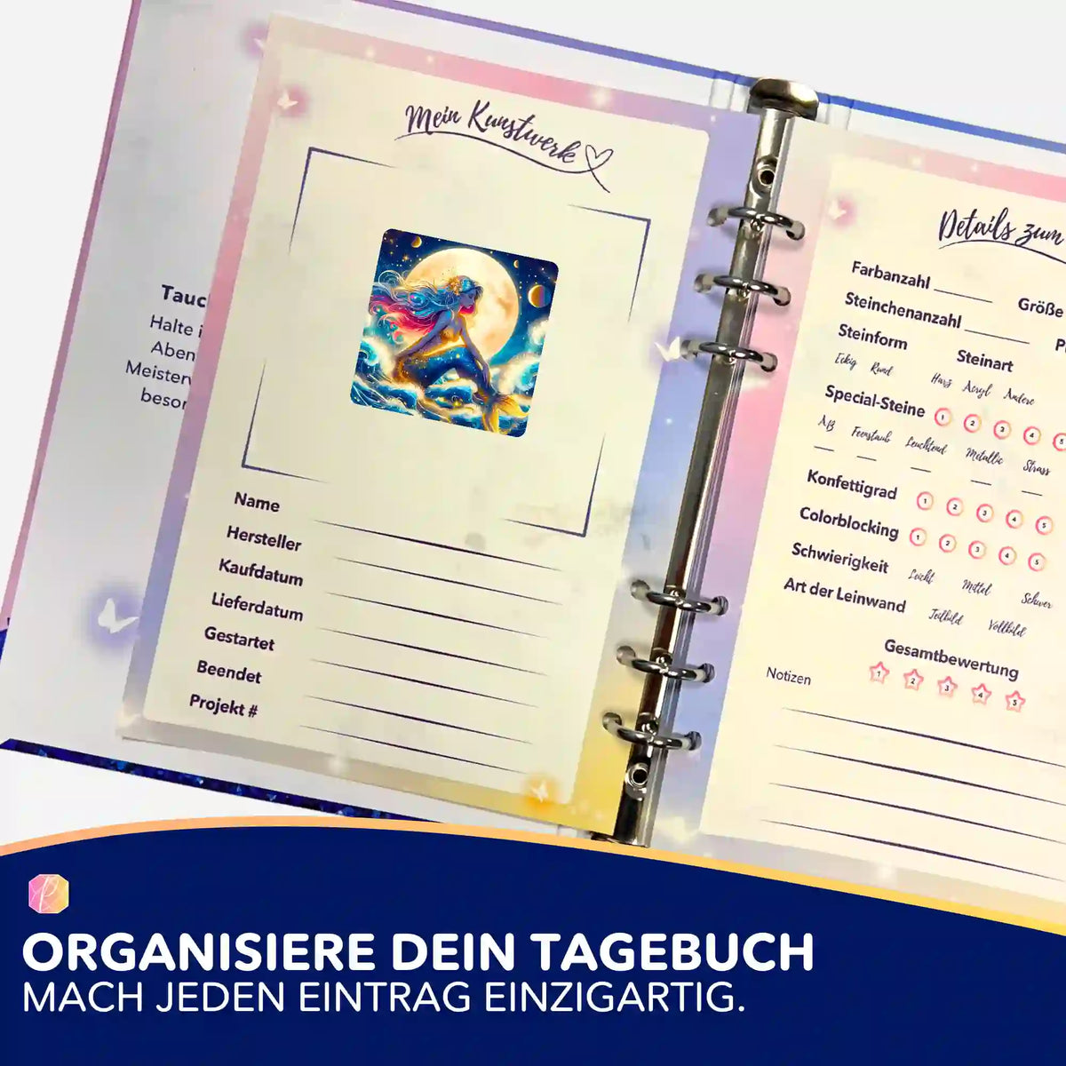 Picmondoo Sticker einer Meerjungfrau zur Organisation im Diamond Painting Tagebuch für dein Hobby.