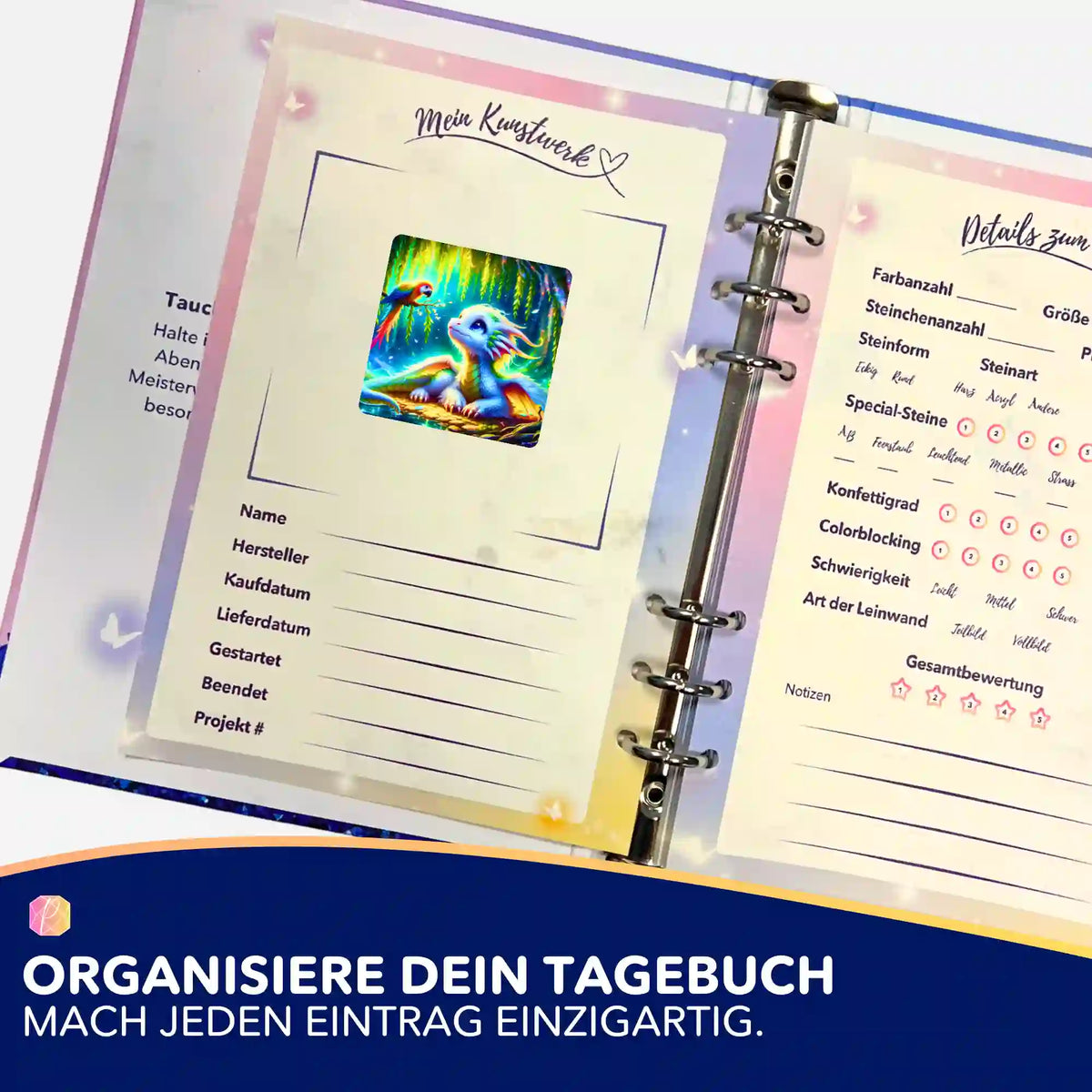 Taru Sticker im Diamond Painting Tagebuch zur Organisation von DIY-Kunstwerken und Diamanten Painting Projekten.