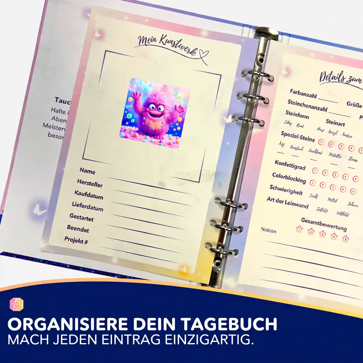 Eckbert Sticker für Diamond Painting Tagebuch zur Organisation von Malen nach Zahlen und Diamanten Painting Projekten