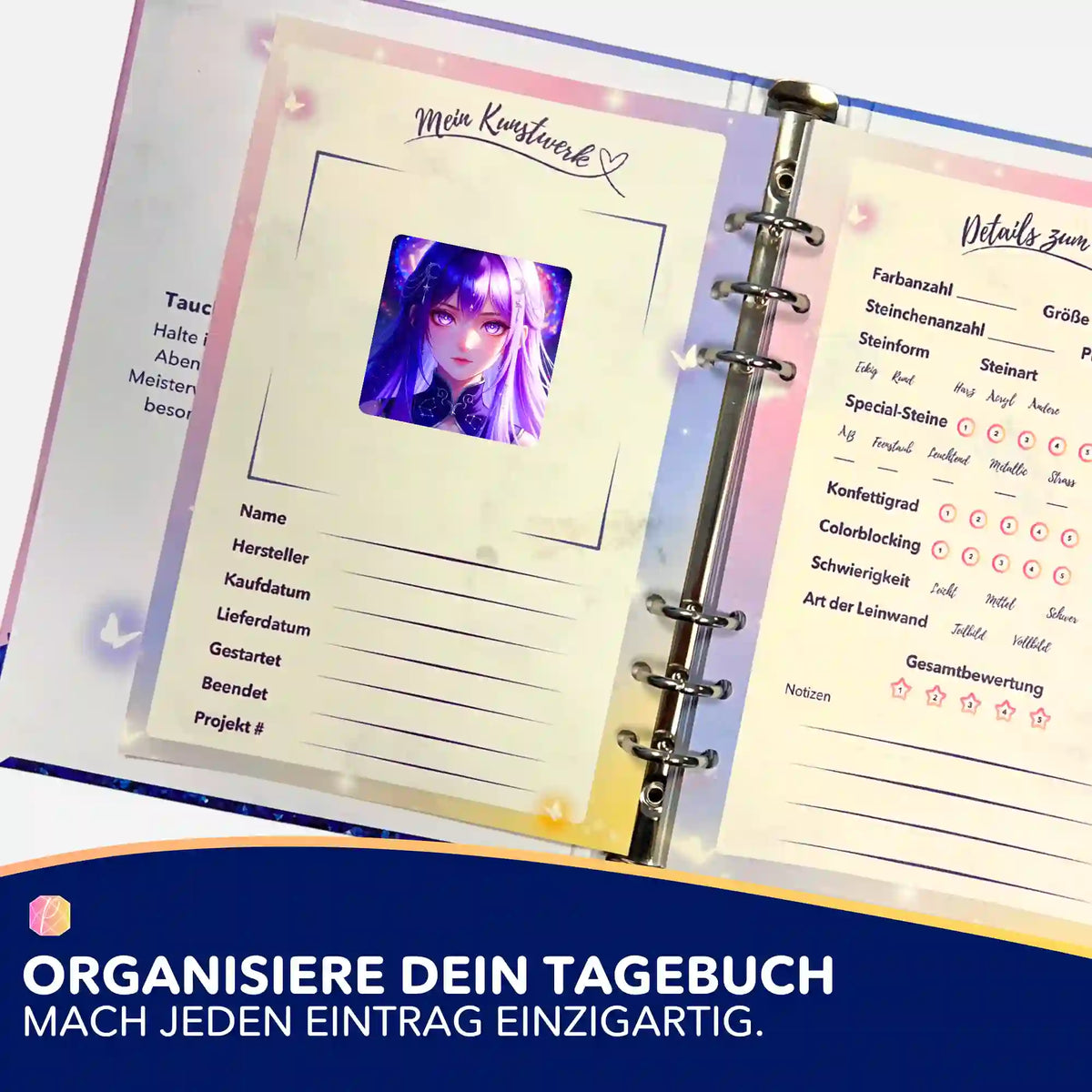 Purple Moon Star Aufkleber zur Organisation im Diamond Painting Tagebuch für deine Kunstwerke