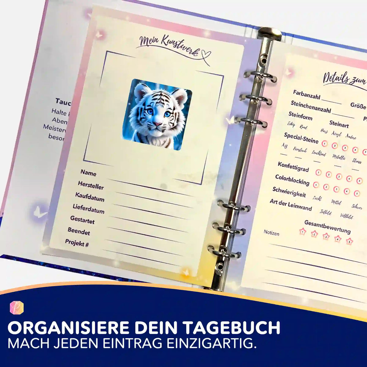 Picmondoo Sticker-Set Schneetigerbaby zur Organisation im Diamond Painting Tagebuch mit Projekt-Details
