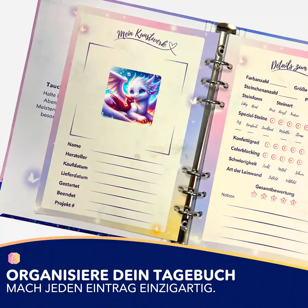 Picmondoo Diamond Painting Sticker Astra & Fira zur Organisation im Tagebuch für dein Diamanten Painting Hobby