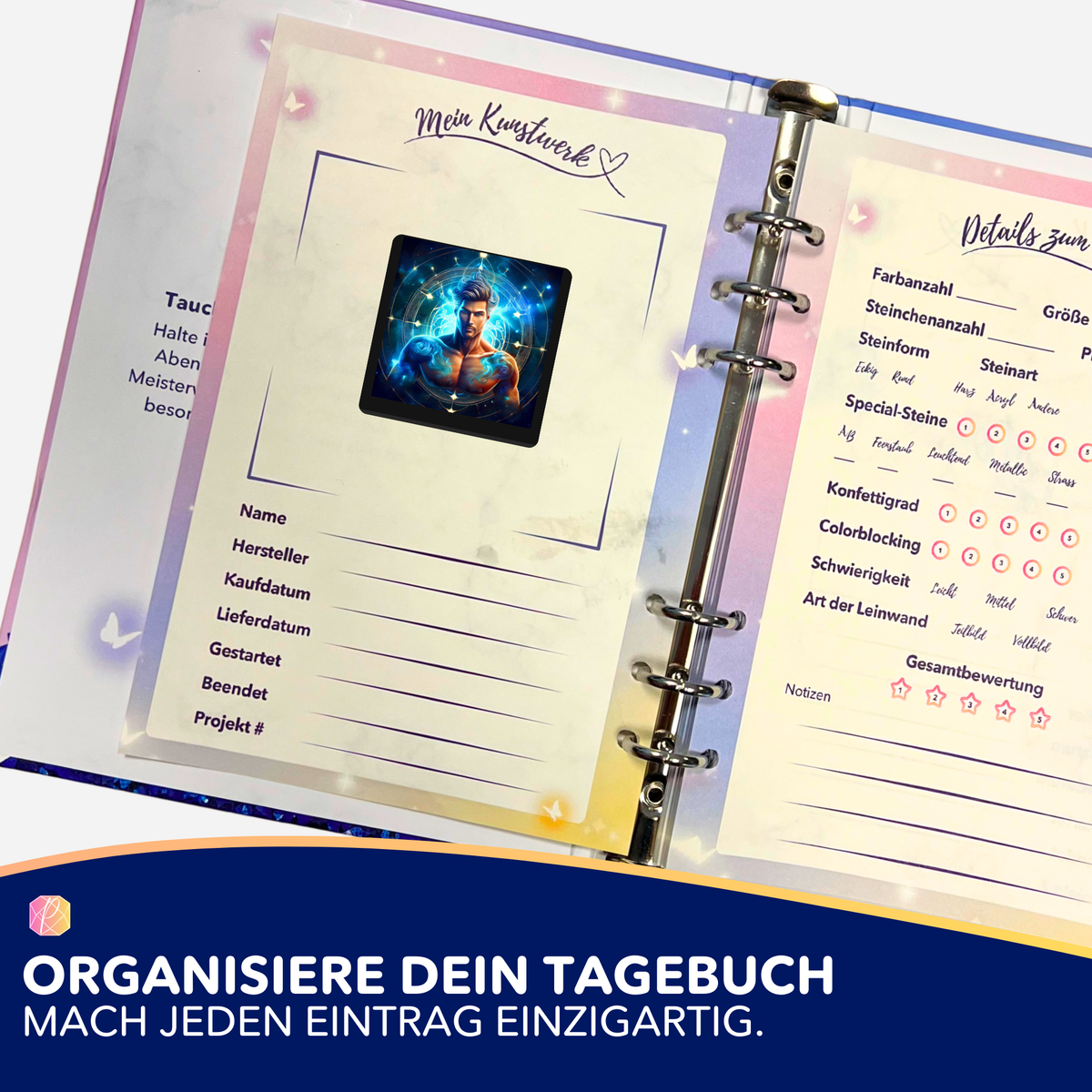 Diamond Painting Tagebuch Sticker Sternzeichen Wassermann zur Organisation von Malen nach Zahlen und Diamanten Painting Projekten