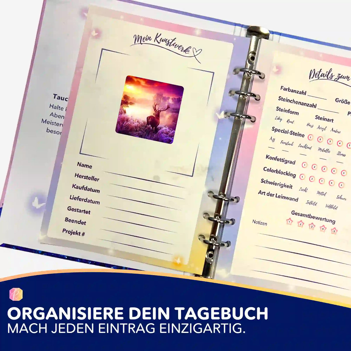 Hirsch im Sonnenaufgang Sticker für Diamond Painting Tagebuch zur Organisation von Kunstwerken
