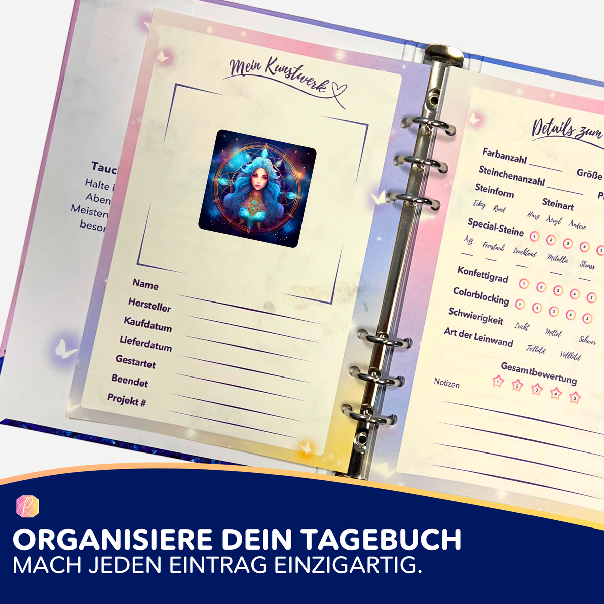 Jungfrau Sternzeichen Sticker für Diamond Painting Tagebuch zur Organisation von Projekten und Kunstwerken
