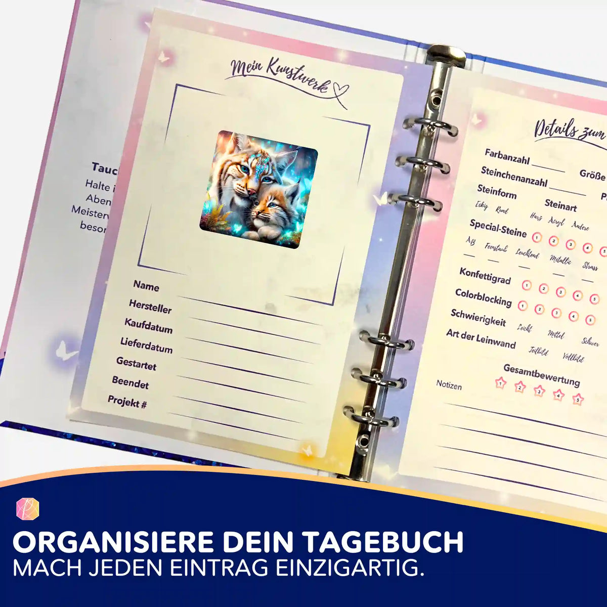 Diamond Painting Aufkleber Ich halte dich im Projekt-Tagebuch zur Organisation von DIY Bastelsets und Kunstwerken.