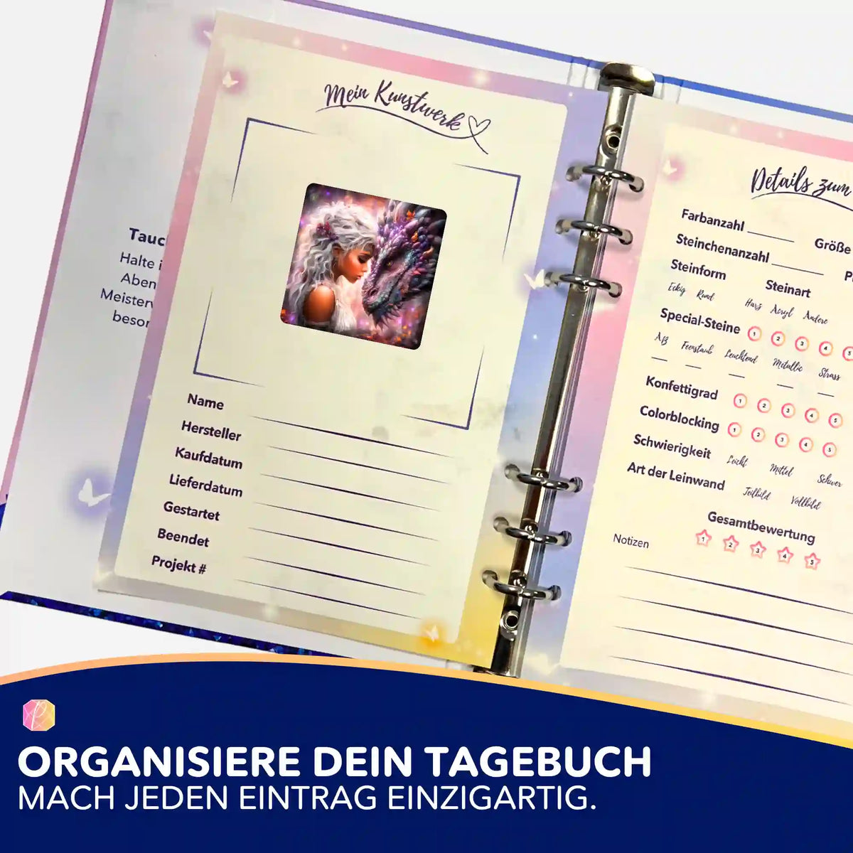 Picmondoo Diamond Painting Tagebuch mit Seelenbund Aufkleber zur Organisation von Diamond Painting Projekten