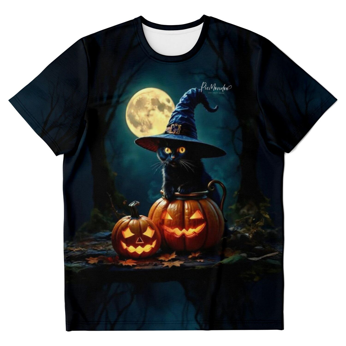 Schwarzes T-Shirt mit Wizard Cat Motiv, passend im Stil zu Diamond Painting und Malen nach Zahlen für Erwachsene