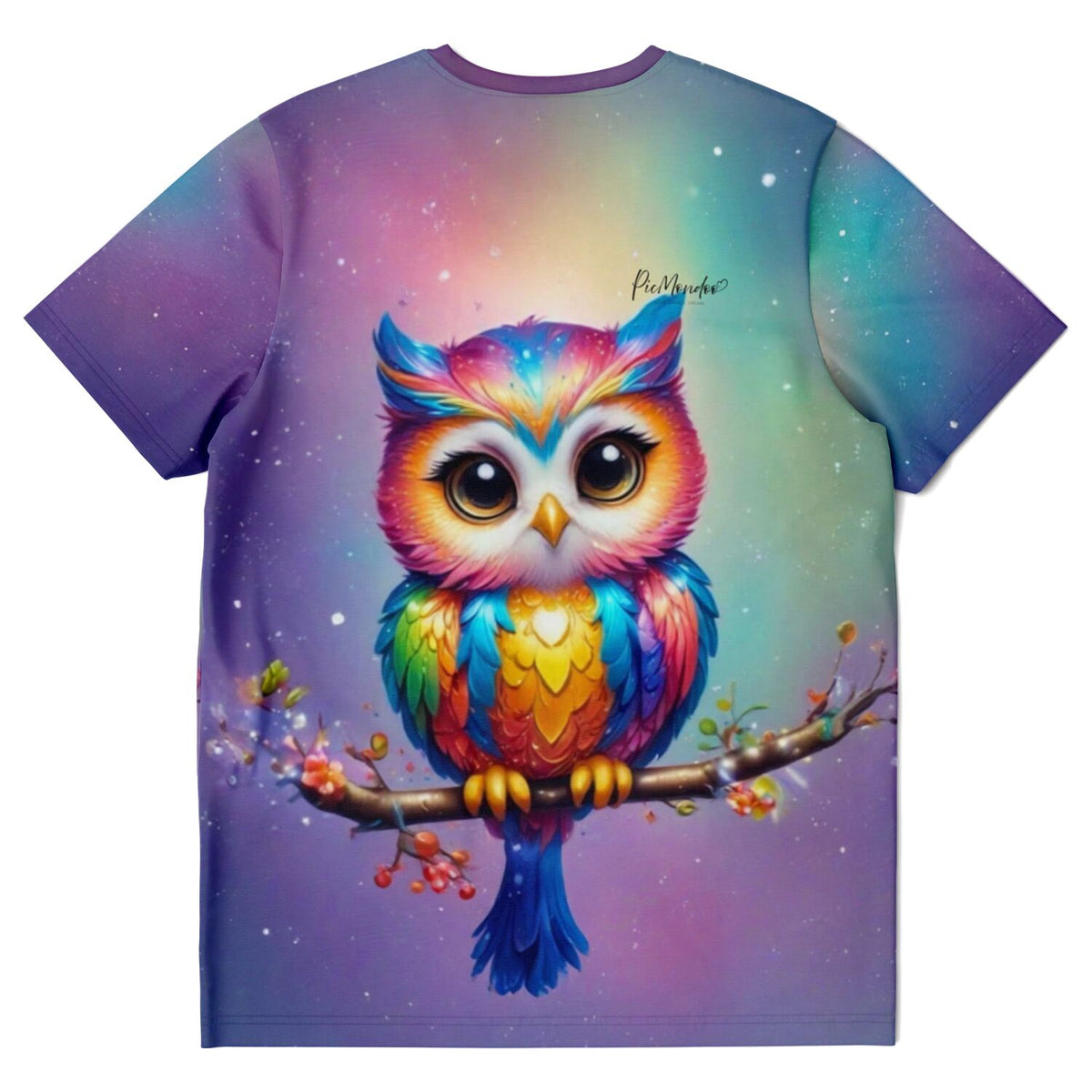 Buntes Eulen-T-Shirt mit Fridolin Motiv im Galaxy-Design, perfekt für Fans von Diamond Painting und Malen nach Zahlen.