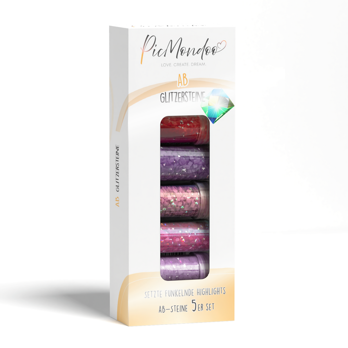 Picmondoo Diamond Painting AB-Steine 5er Set mit schillernden Glitzersteinen in verschiedenen Rosa- und Lilatönen