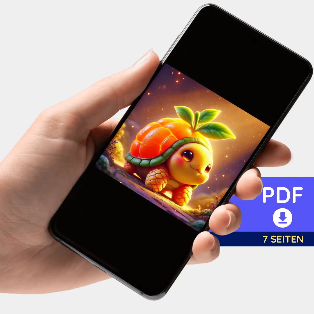 Digitale PDF Bildmappe für Diamond Painting Motiv Frutty Schildkröte auf Smartphone zur DIY-Anleitung