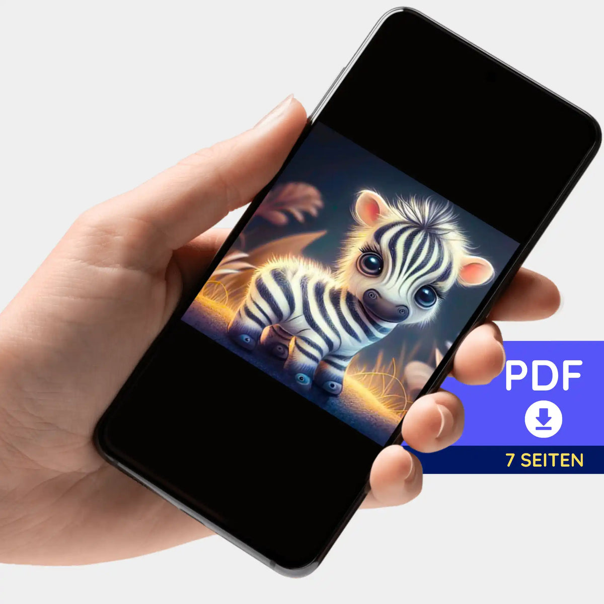 Digitale PDF-Bildmappe mit süßem Zebrababy als Motiv für Diamond Painting und kreative DIY-Projekte