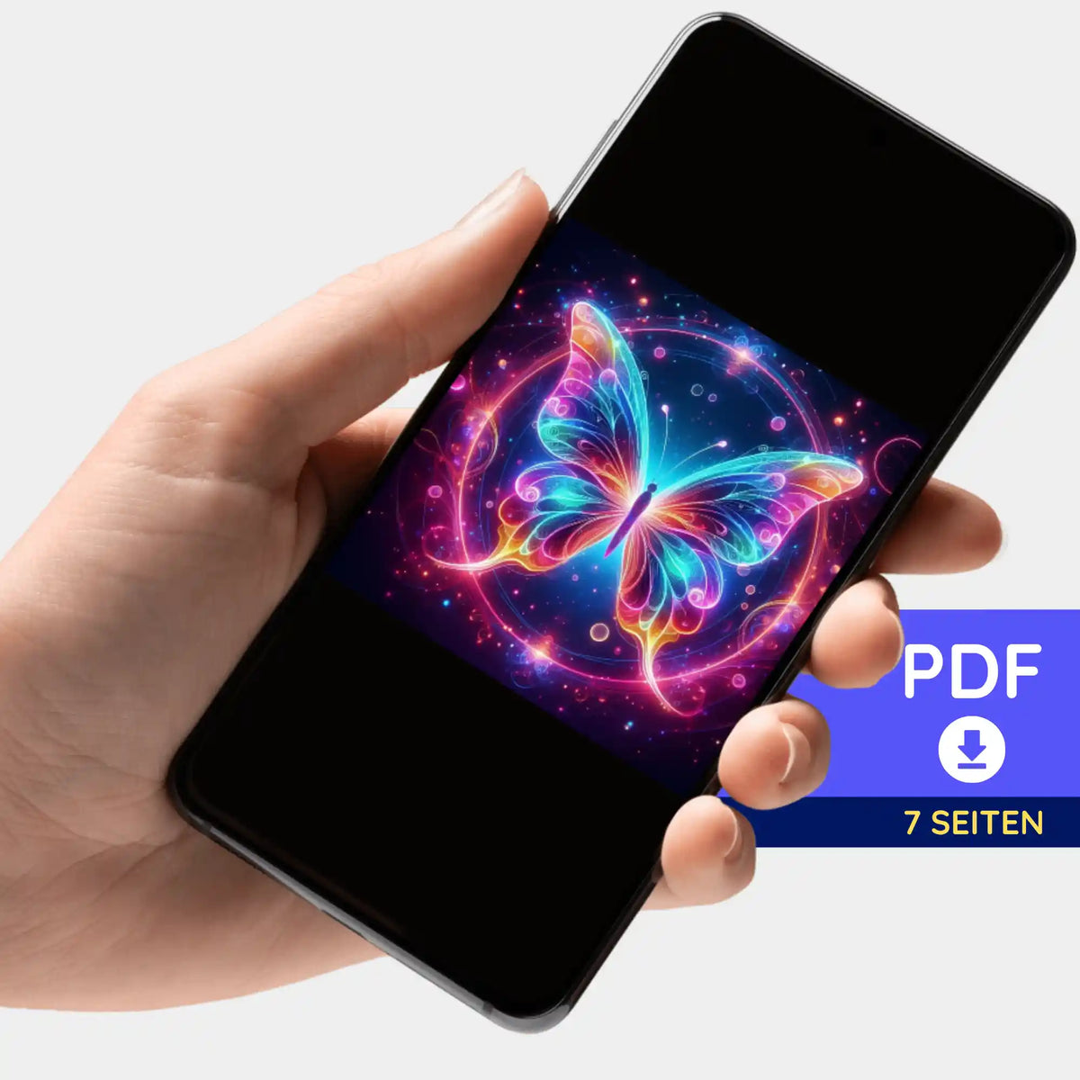 Digitale PDF-Bildmappe mit leuchtendem Schmetterlings-Motiv für dein nächstes Diamond Painting oder Malen nach Zahlen Projekt