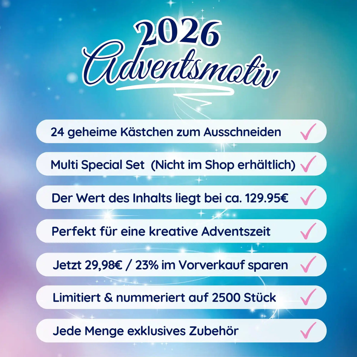 Picmondoo Diamond Painting Adventsmotiv 2026: Limitierte Mystery Adventsbox mit 24 Kästchen und exklusivem Bastel-Zubehör.