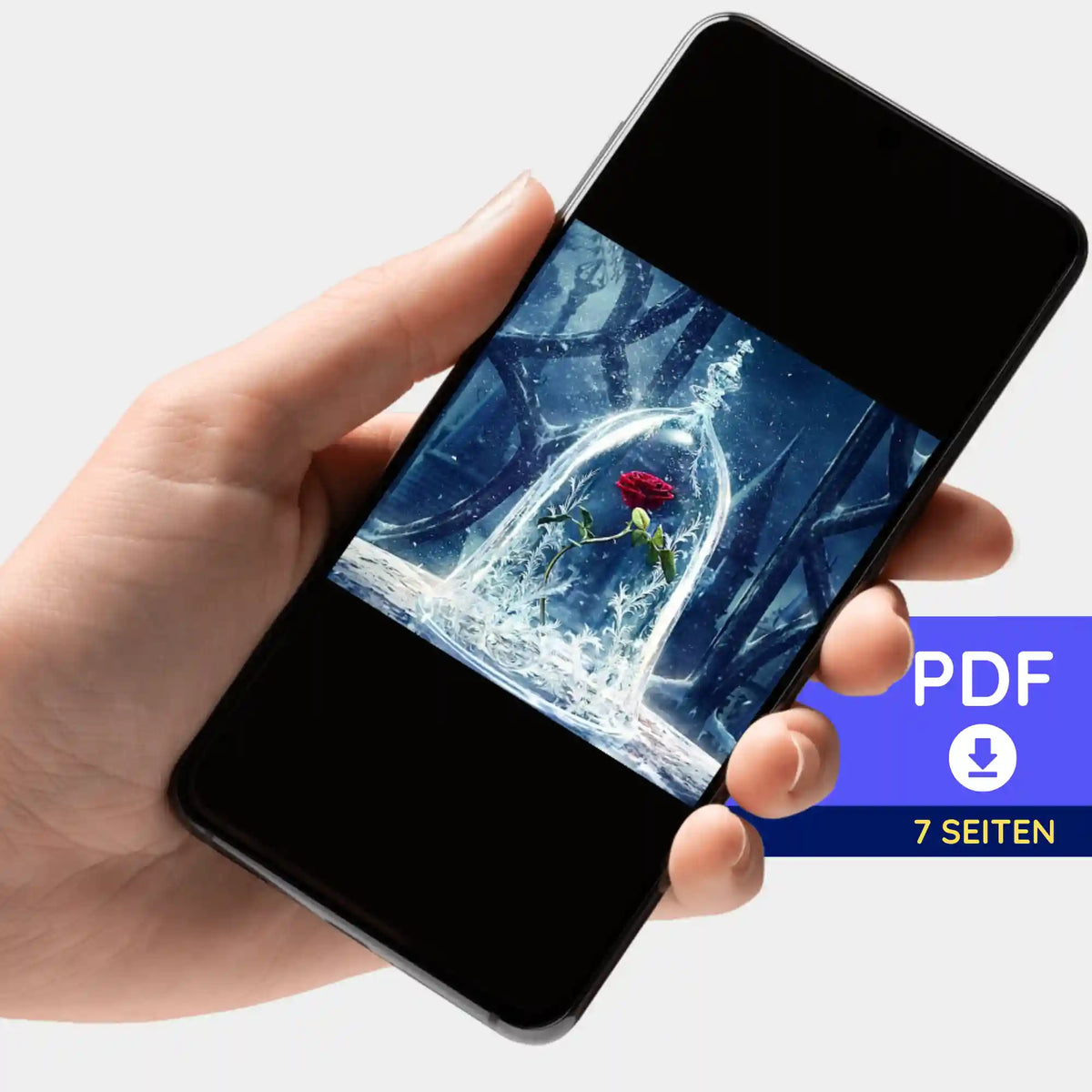 Digitale PDF-Bildmappe Rose im Wunderglas für Diamond Painting und Malen nach Zahlen Projekte auf Smartphone