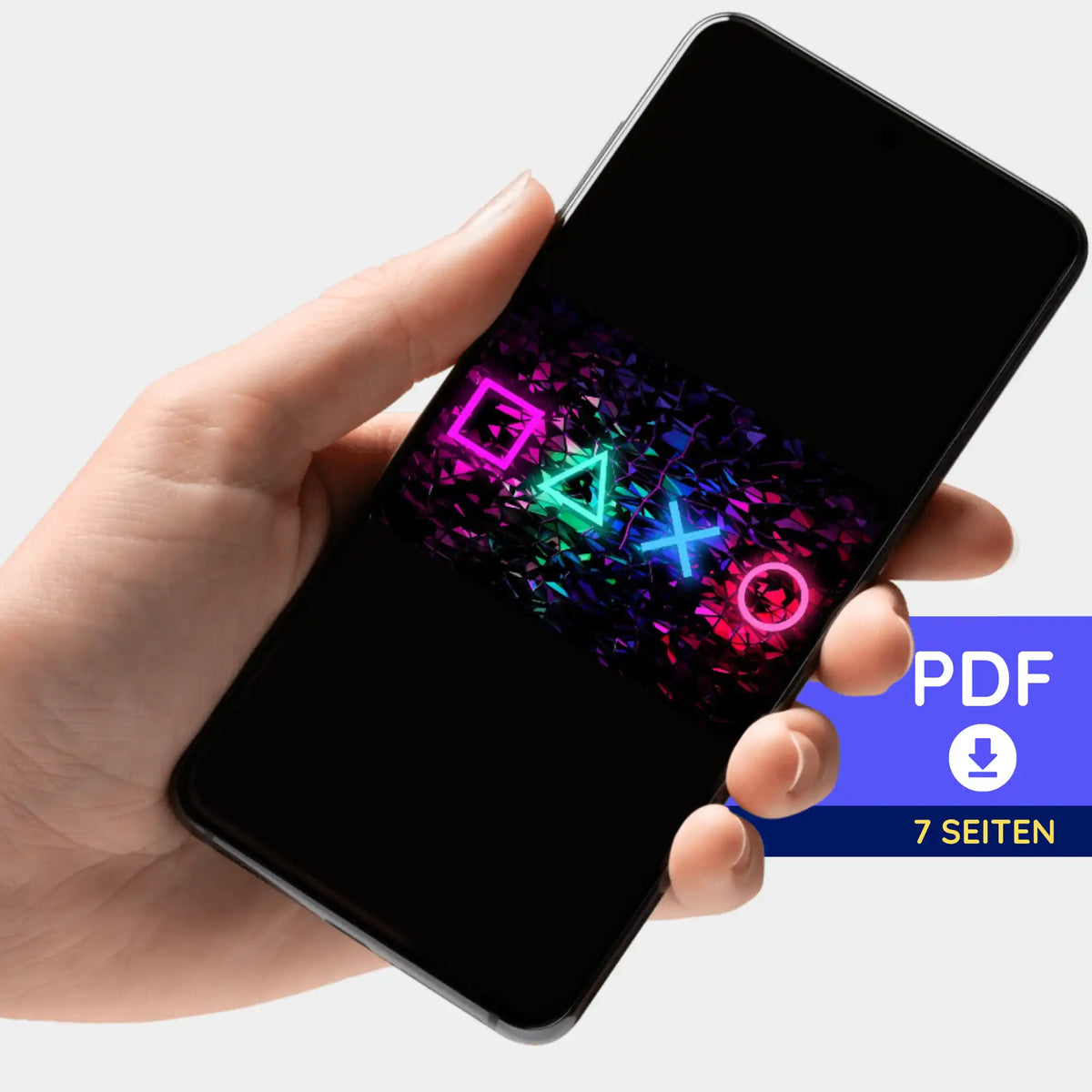 Digitale Diamond Painting Bildmappe als PDF für Gamer-Motiv The Game auf einem Smartphone zur kreativen Gestaltung.