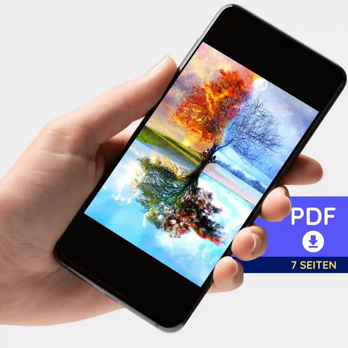Digitale PDF-Bildmappe mit Motiv Baum der 4 Jahreszeiten für Diamond Painting und kreative DIY-Bastelprojekte.