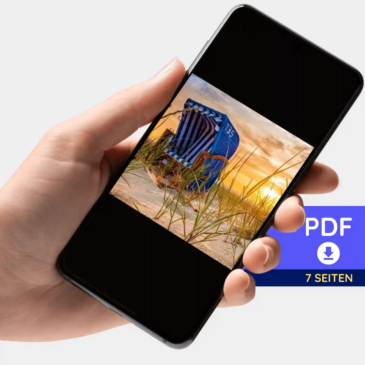 Digitale PDF-Bildmappe für Diamond Painting oder Malen nach Zahlen mit Strandkorb-Motiv auf Smartphone