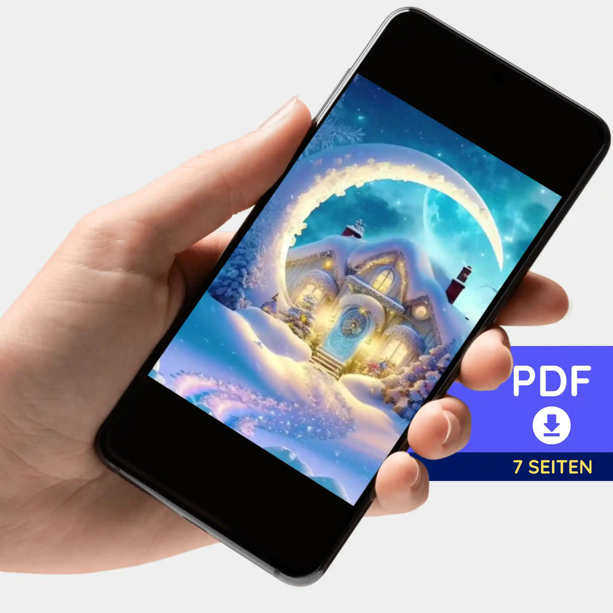 Digitale Bildmappe Moon and Snow als PDF für Diamond Painting und Malen nach Zahlen auf dem Smartphone