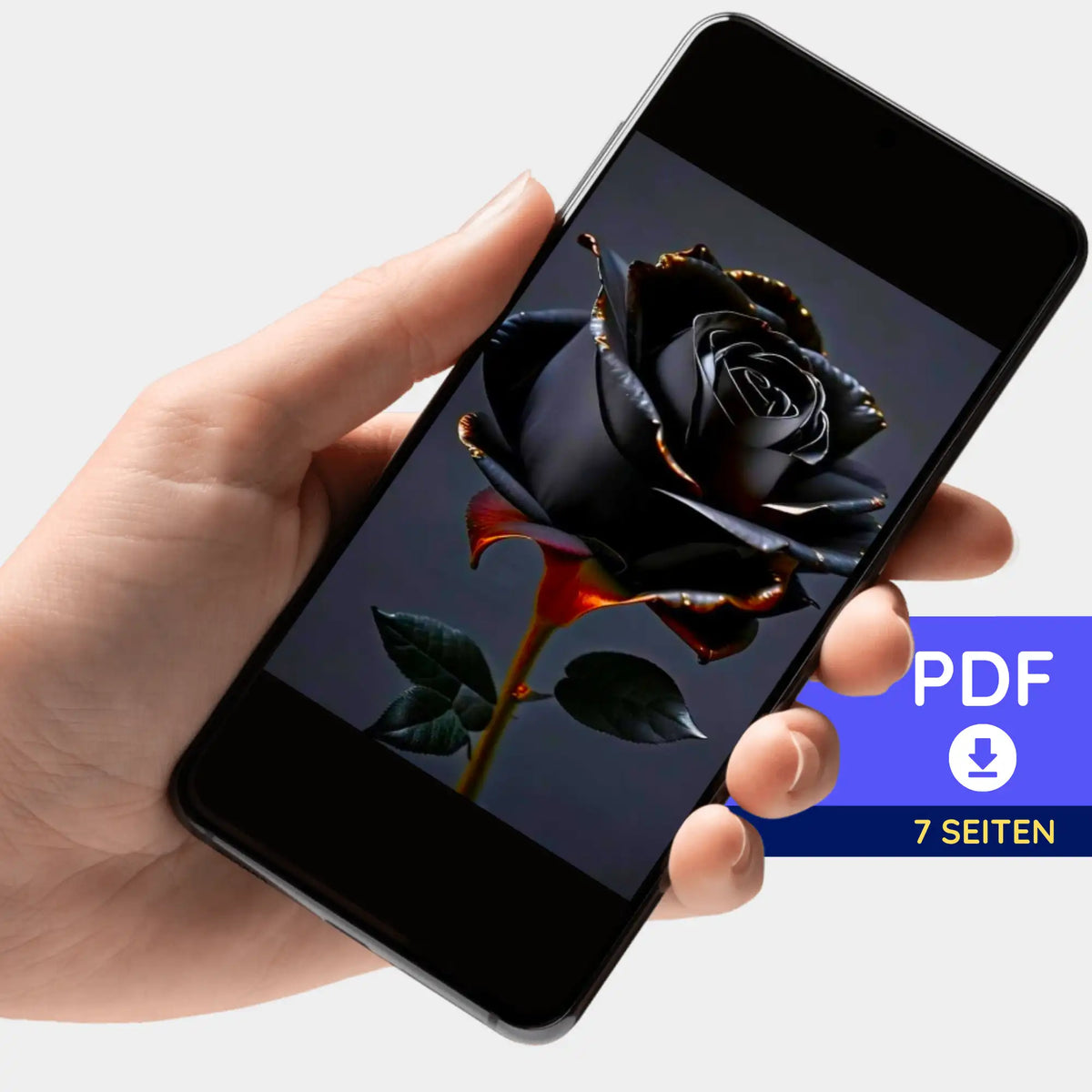 Digitale PDF-Bildmappe mit dem Motiv Black Rose für Diamond Painting Projekte bequem auf dem Smartphone abrufbar