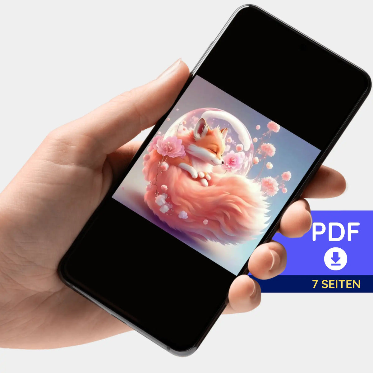Smartphone mit digitaler Picmondoo Bildmappe Apricot Foxy für kreatives Diamond Painting und Malen nach Zahlen