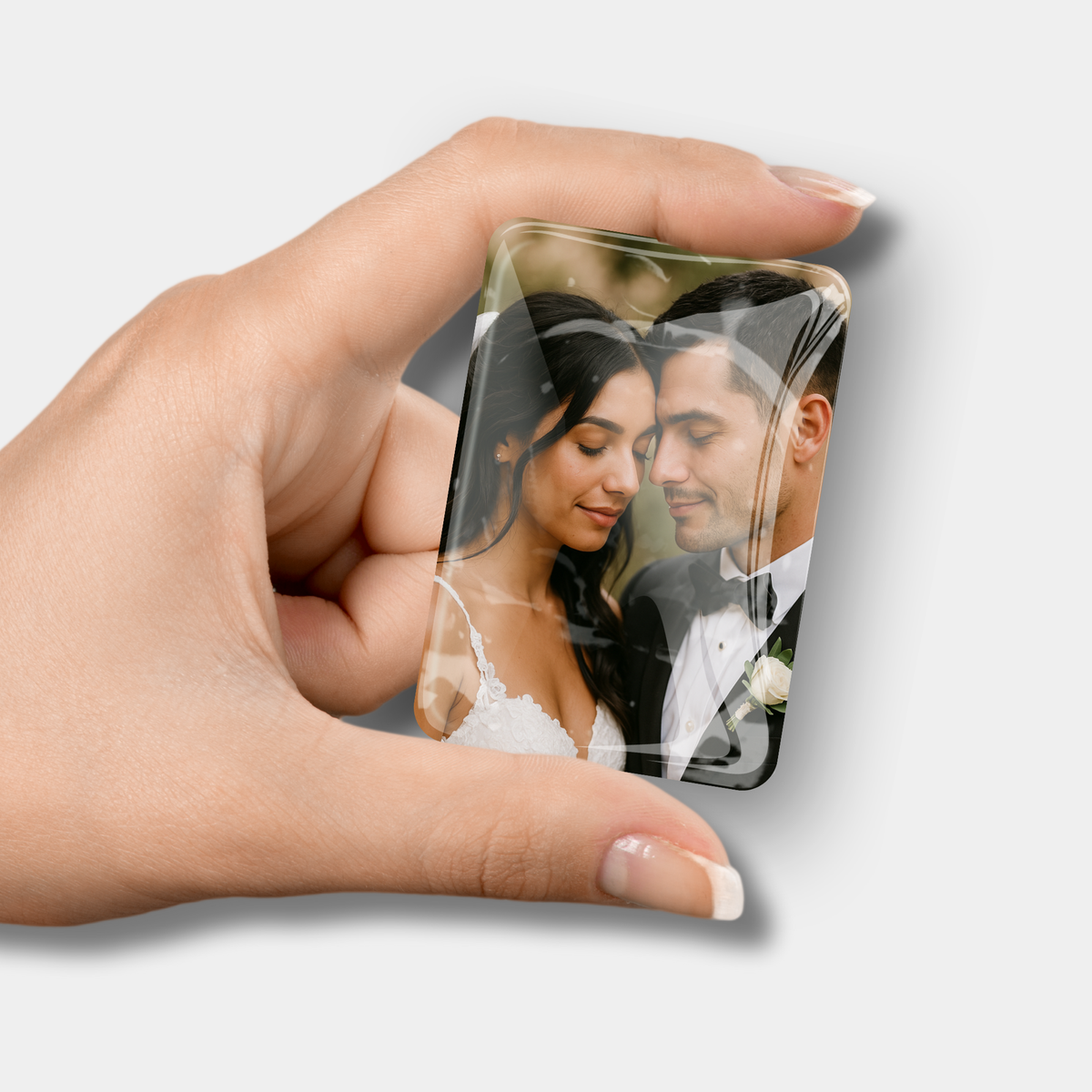 Personalisierter Glas-Coverminder mit eigenem Hochzeitsfoto als praktisches Accessoire fürs Diamond Painting