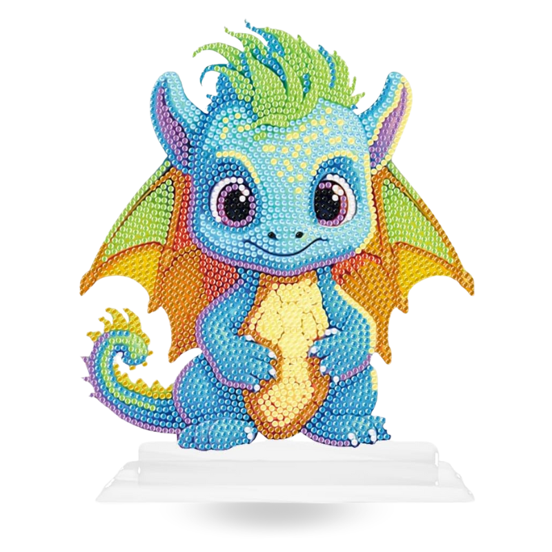 Bunter Diamond Painting Aufsteller als süßer Baby Drache mit glitzernden Steinchen für deine Dekoration