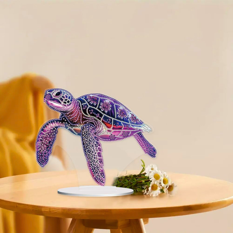 Dekorativer Diamond Painting Aufsteller Purple Turtle in Lila als Deko für Diamond Painting Zubehör Fans