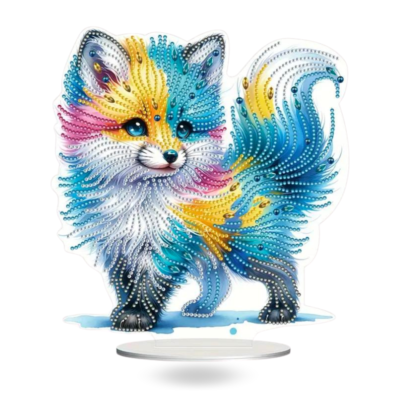 Bunter Diamond Painting Aufsteller Colorful Foxy mit glitzernden Diamanten als stilvolle Deko für dein Zuhause