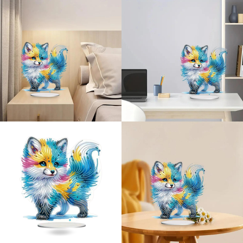 Bunter Diamond Painting Aufsteller Colorful Foxy mit glitzernden Steinen als dekorative Fuchskunst für das Zuhause
