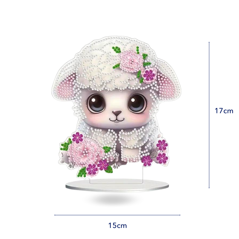 Diamond Painting Aufsteller Sweet Sheep: Deko-Schaf mit Glitzersteinen und Blumenmotiv für DIY-Fans