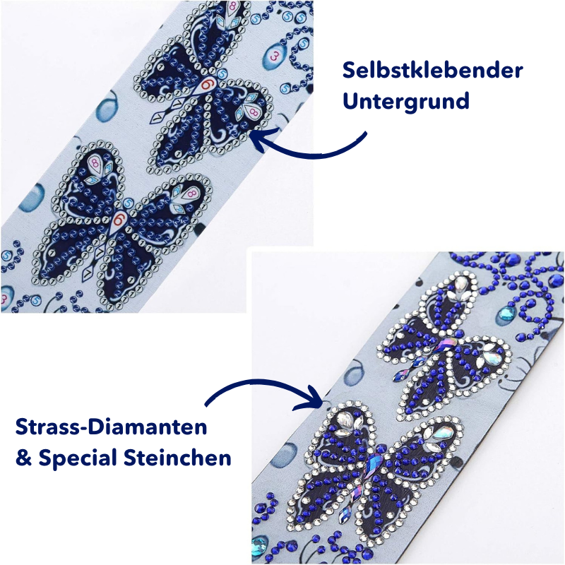 Diamond Painting Lesezeichen 2er-Set mit Schmetterlings-Motiv und glitzernden Strass-Diamanten auf selbstklebendem Untergrund