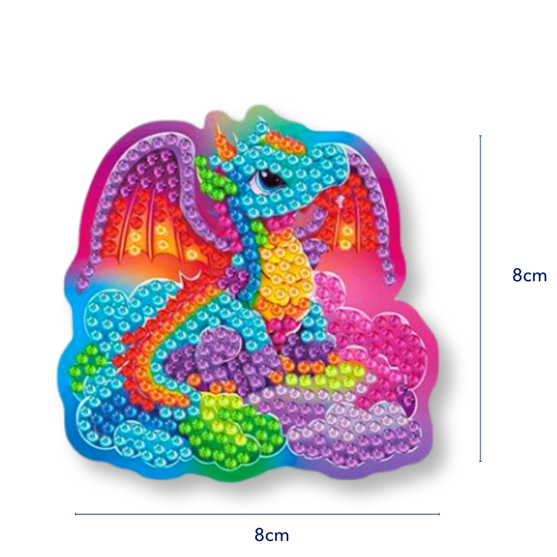 Bunter Diamond Painting Kühlschrankmagnet als kleiner Drache mit glitzernden Steinen für kreative DIY-Bastelprojekte.