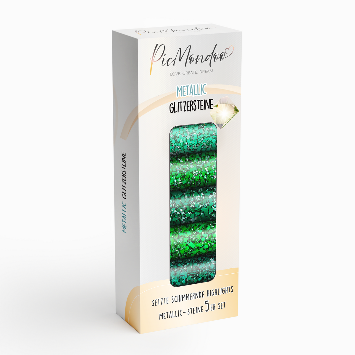 Picmondoo Metallic Diamond Painting Set mit smaragdgrünen Glitzersteinen für schimmernde Akzente im 5er-Pack.