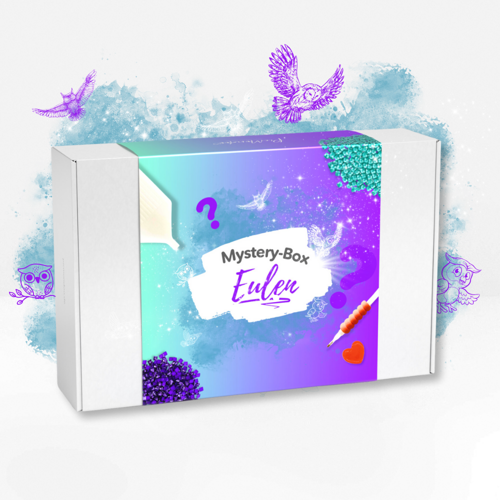Picmondoo Diamond Painting Mystery-Box Eulen mit Glitzersteinchen und Applikator-Stift für DIY-Bastelfans