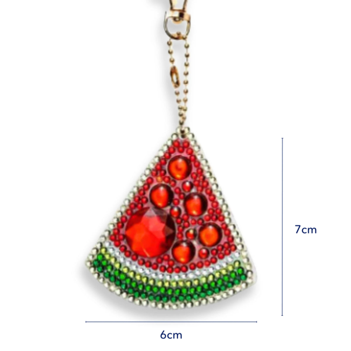 DIY Diamond Painting Schlüsselanhänger als Wassermelonen-Stück mit funkelnden, bunten Steinen