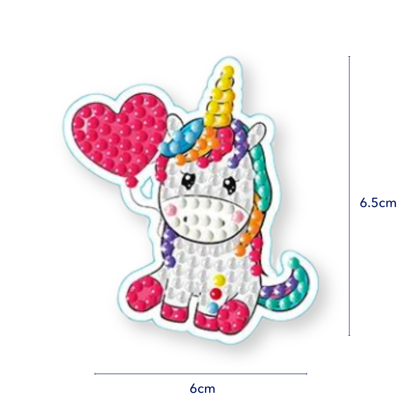 Bunter Diamond Painting Sticker als süßes Einhorn mit Herz, aus glitzernden Steinchen zum Basteln für Kinder