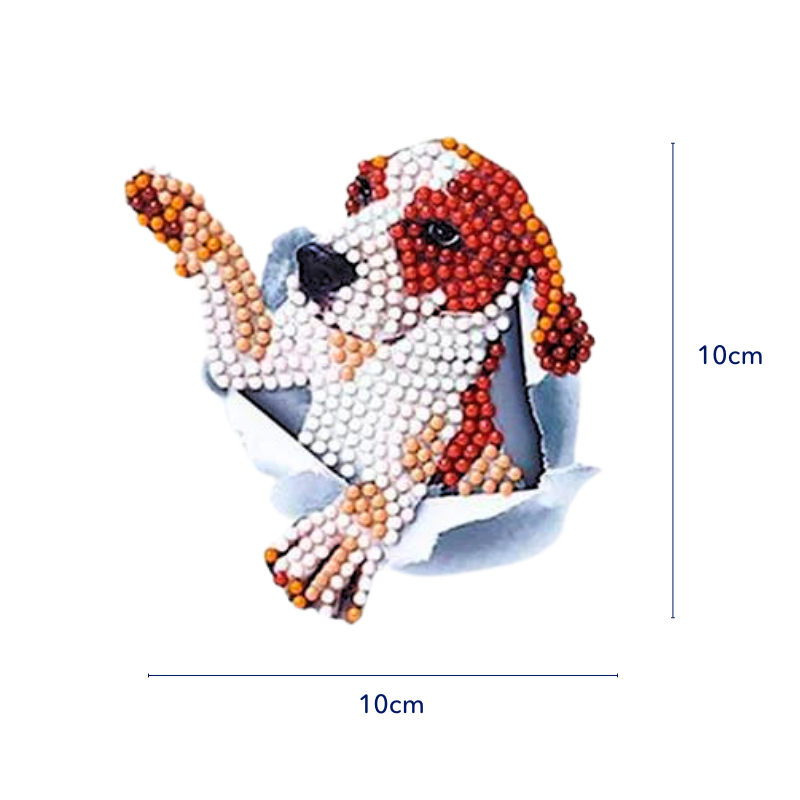 Diamond Painting Sticker Set Lucky Pets: Niedlicher Hund aus glitzernden Steinchen, 10x10cm großes DIY-Bastelprojekt.