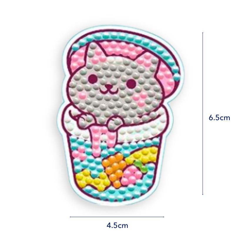 Diamond Painting Sticker Yum Yum Cat mit bunten Glitzersteinen als DIY-Bastelset für Kinder