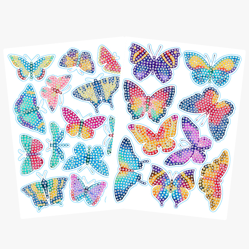 Diamond Painting Sticker Set XL mit bunten Schmetterlingen zum Selbermachen für kreative Bastelprojekte.