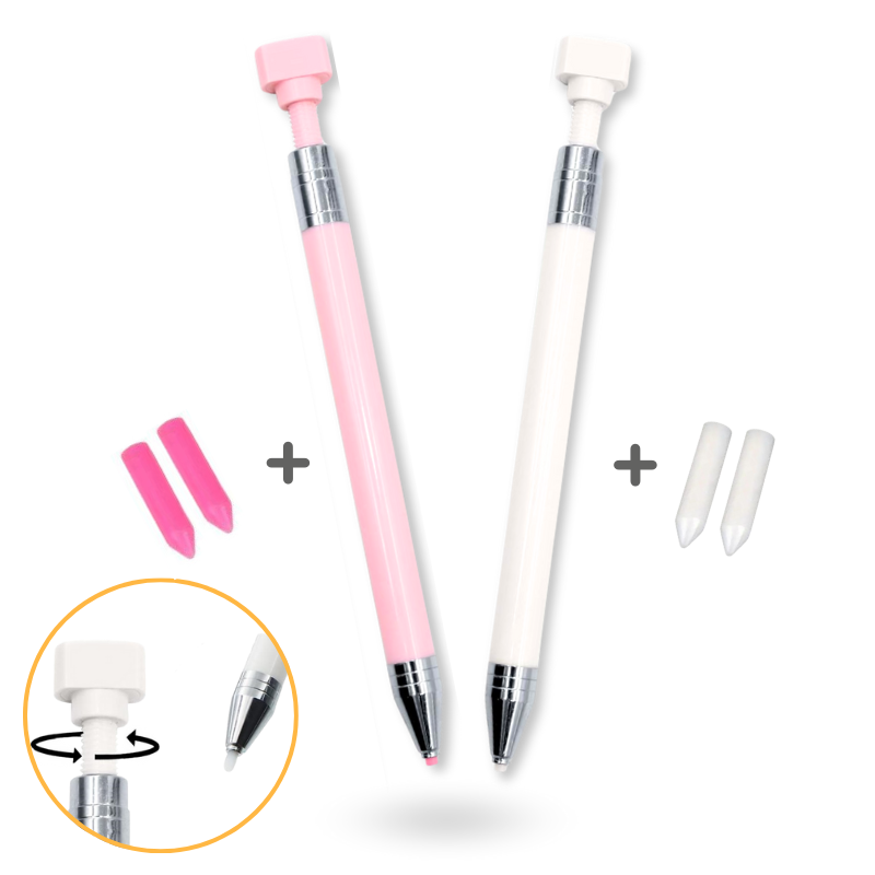Diamond Painting Stift Twist Set in Pink und Weiß mit integriertem Wachs zum einfachen Aufnehmen von Diamanten