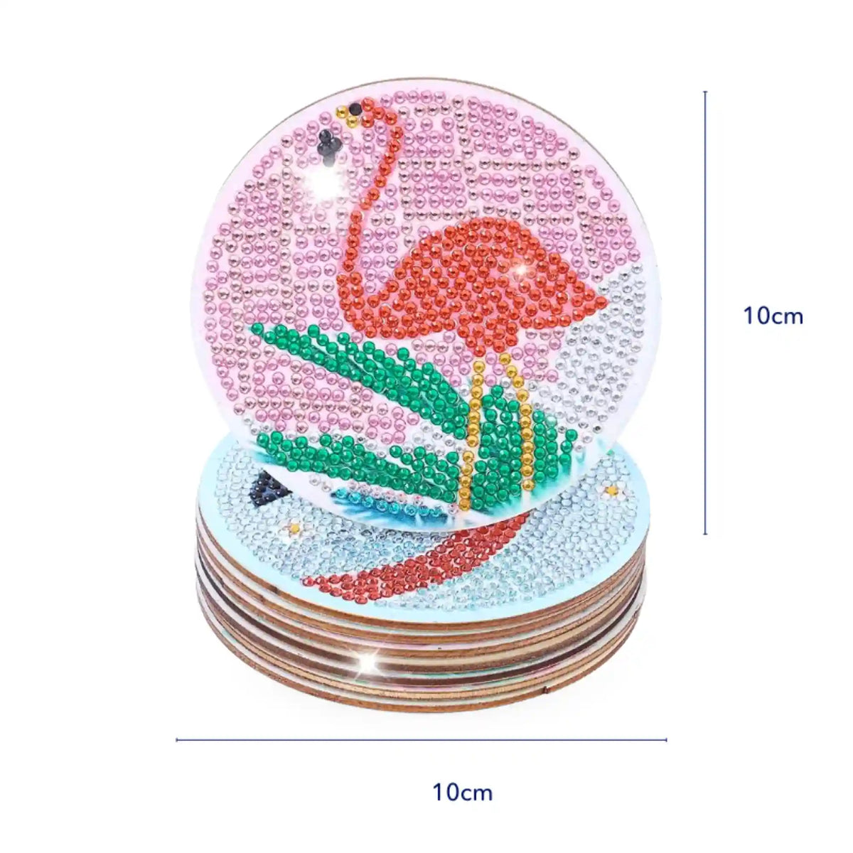Runde Diamond Painting Untersetzer mit Pink Flamingo Motiv aus funkelnden Strasssteinen