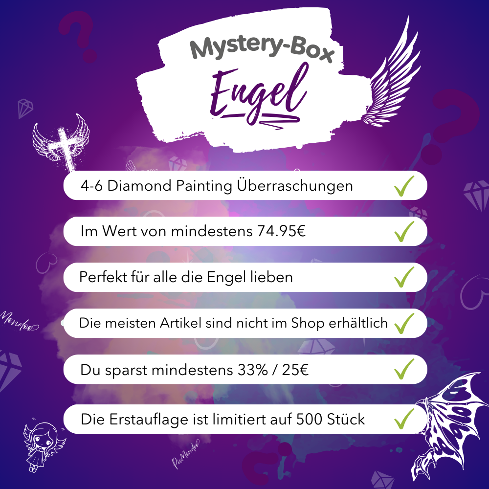 Picmondoo Diamond Painting Mystery-Box Thema Engel mit exklusiven Überraschungen für kreative Bastel-Fans.