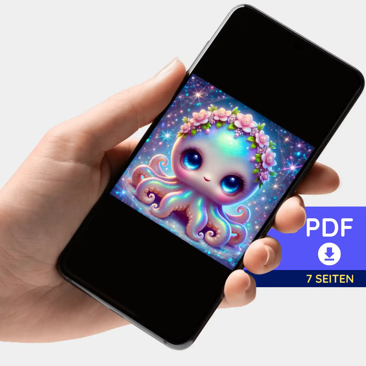 Digitale PDF-Bildmappe mit niedlichem Oktopus-Motiv für Diamond Painting und Malen nach Zahlen von Picmondoo