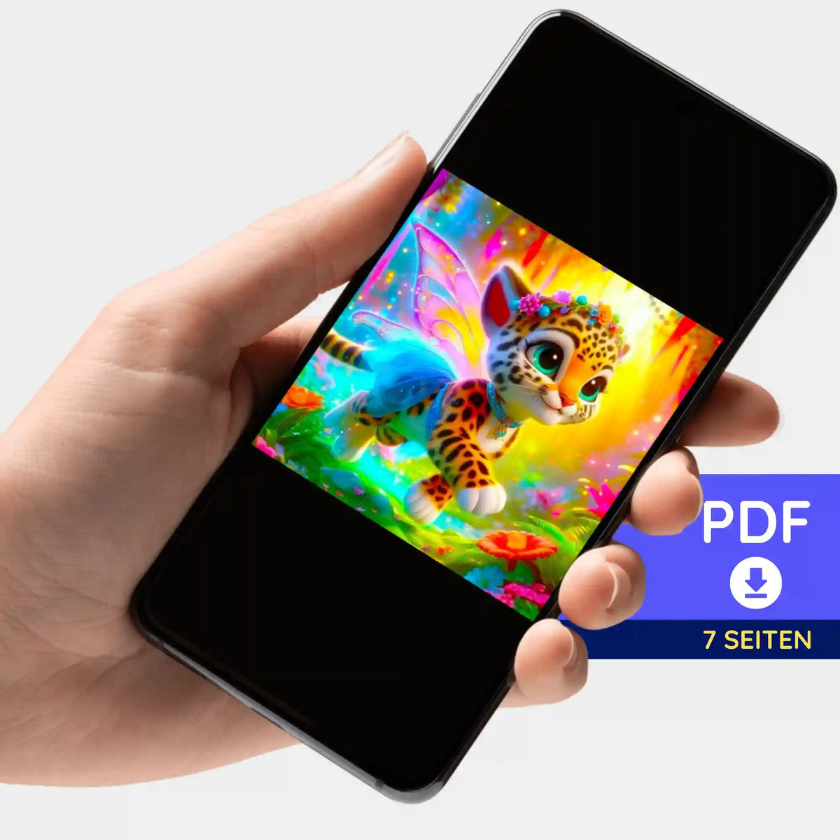 Digitale PDF-Bildmappe Finja die kleine Tigerfee für Diamond Painting und Bastelprojekte auf dem Smartphone angezeigt