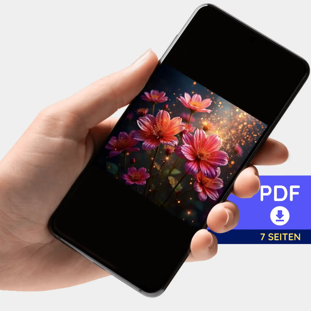 Digitale PDF-Bildmappe Flower Sparkle für Diamond Painting und kreative DIY-Projekte als Download auf dem Smartphone