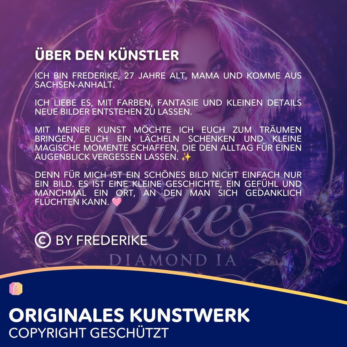 Künstlerporträt für Diamond Painting Set mit magischem Motiv in Lila-Tönen von Künstlerin Frederike