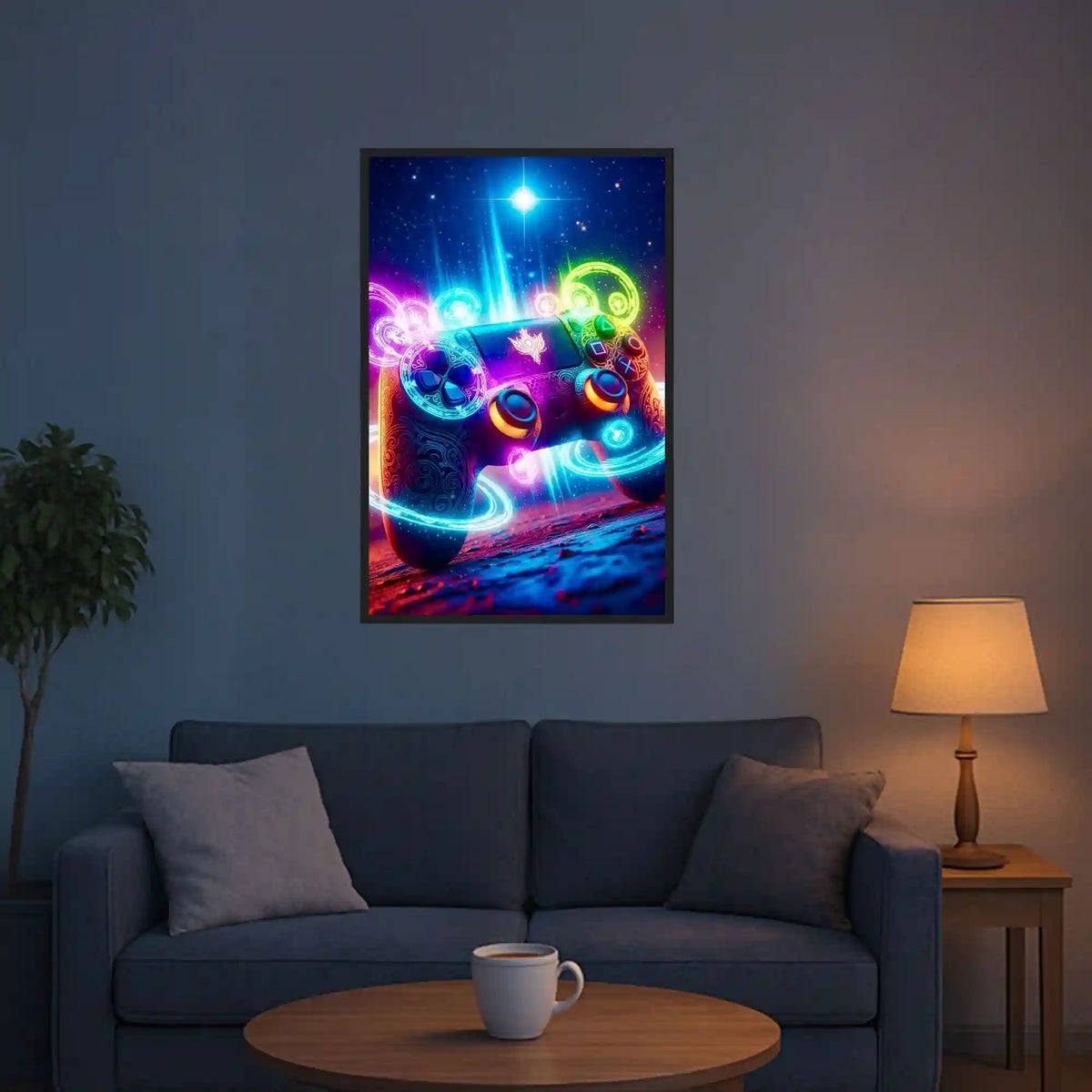 Diamond Painting Gamer Universum mit leuchtendem Gaming Controller im Weltraum Design für Erwachsene.