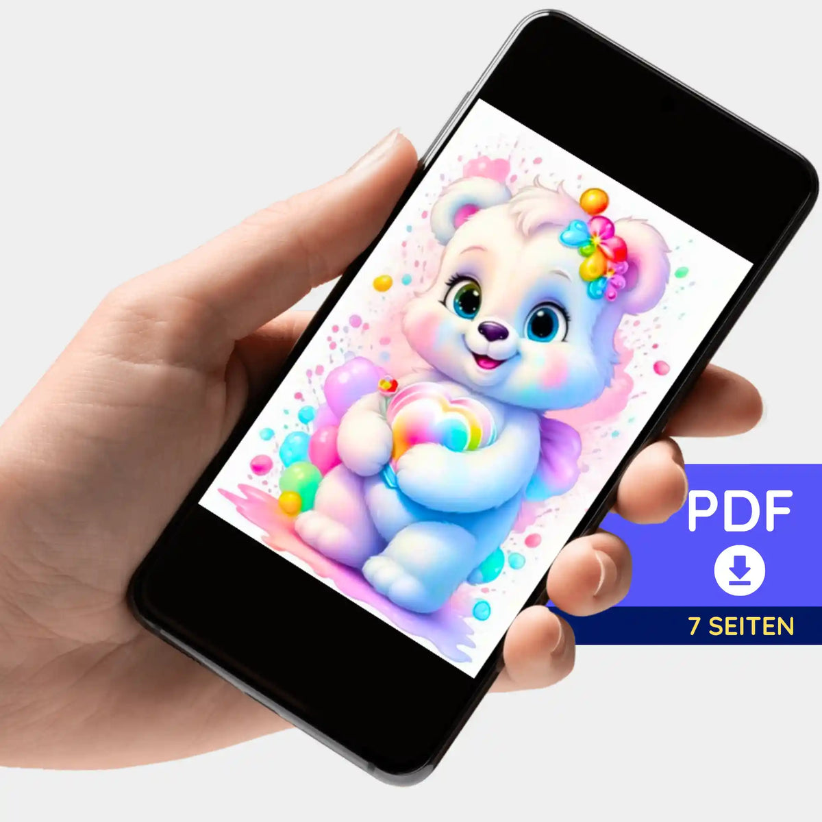 Digitale Picmondoo Bildmappe als PDF mit süßem Herzensbärchen-Motiv für Diamond Painting und Bastelprojekte
